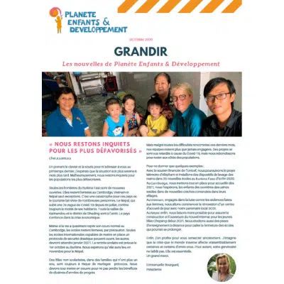 1st page of the October Newsletter of Planète Enfants & Développement