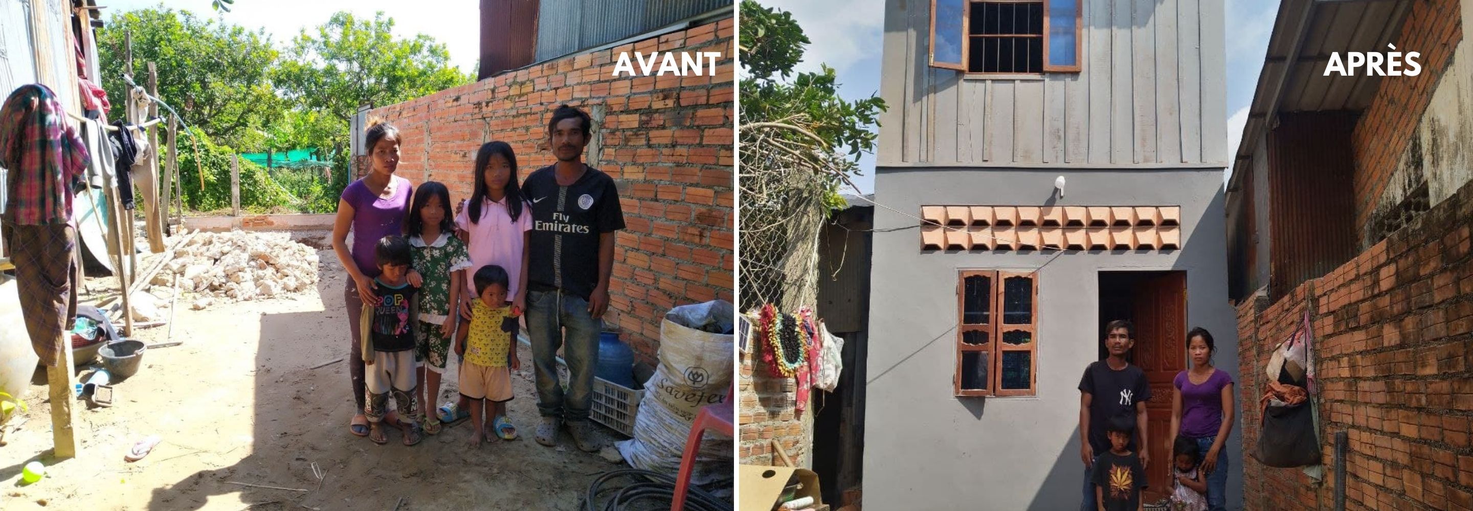 Une famille de Happy Chandara devant sa nouvelle maison