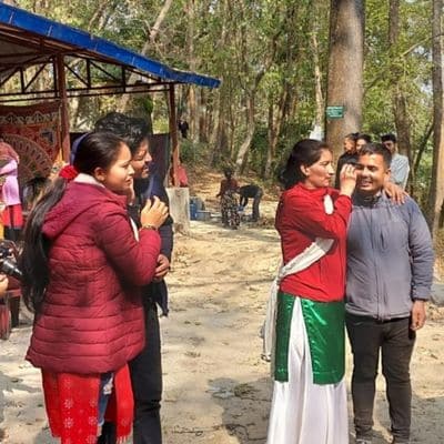 Couples at an event to raise awareness about violence against women in Nepal in March 2023