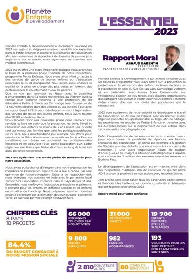 Essentiel 2023 coverage from Planète Enfants & Développement