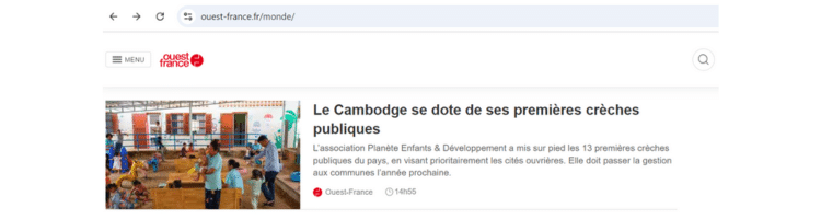 Ouest France article on our crèches in Cambodia