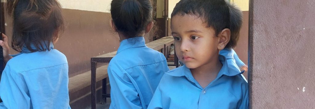 A little boy in kindergarten in Nepal