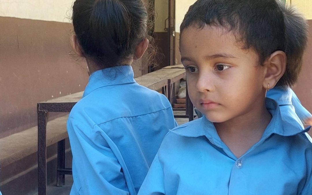 A little boy in kindergarten in Nepal