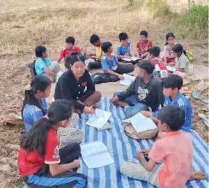 Cambodian children participating in activities at a camp for displaced persons