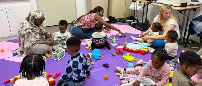 Children at a play workshop with Chemins d'Enfances